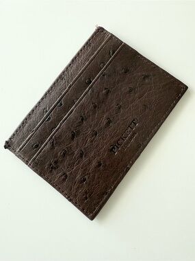 PICKETT London Brown Ostrich Leather Flat Card Case
